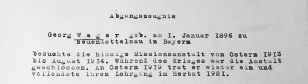 Abgangszeugnis - Georg Weger Missionsseminar Neuendettelsau